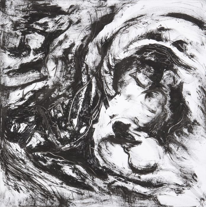 58 x 58 cm, Linoldruckfarbe auf Kreidegrund auf Leinwand