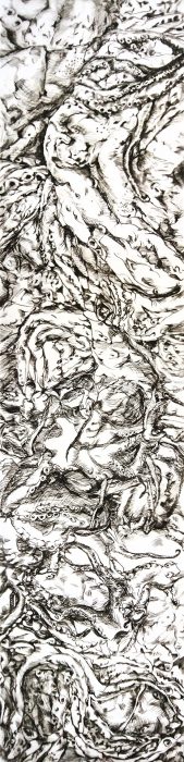 Kaltnadelradierung auf Acrylplatte mit Druckerschwärze eingefärbt, 80 x 20 cm
